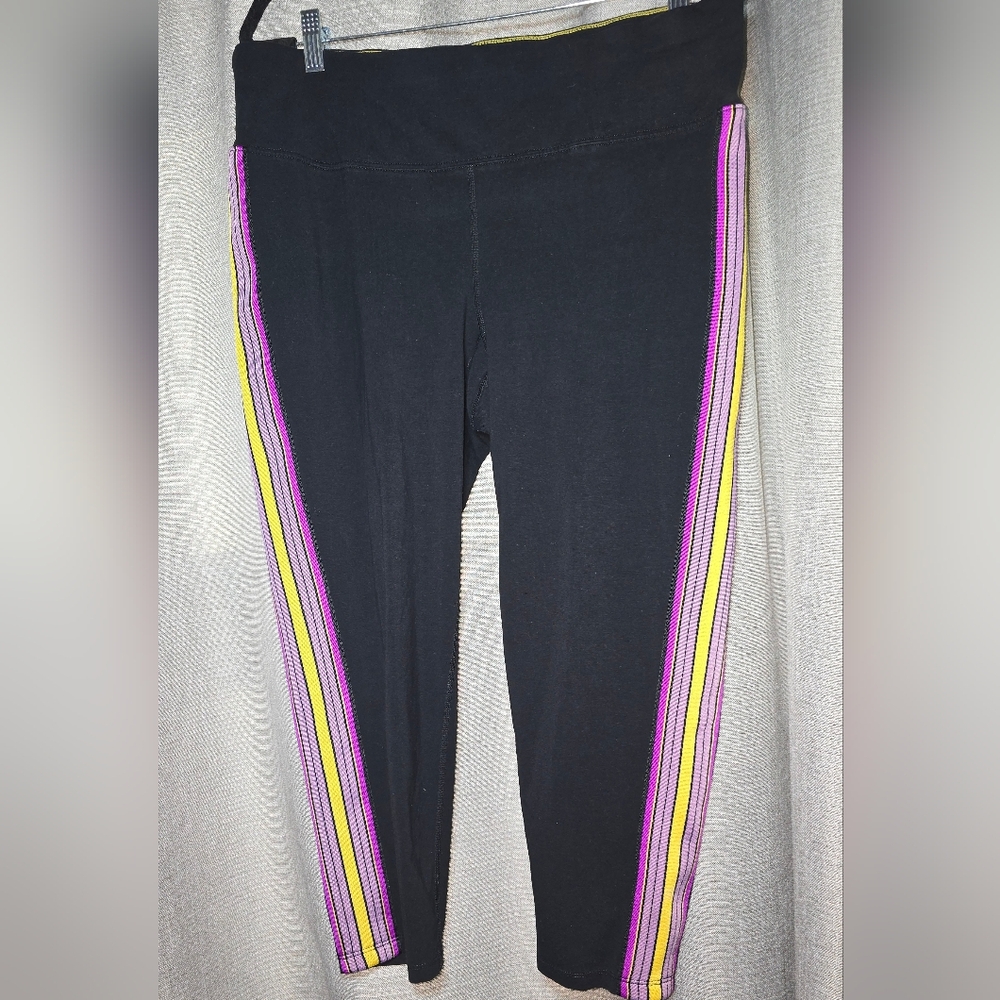 Calvin Klein Performance Black Leggings with Pink and Yellow Stripes